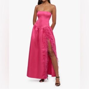 We Wore What Hot Pink Feather Elegant Pink Strapless Evening Gown